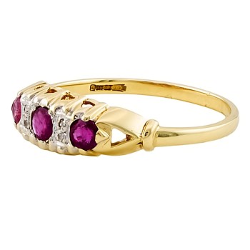 9ct gold Ruby / Diamond 3 stone Ring size R